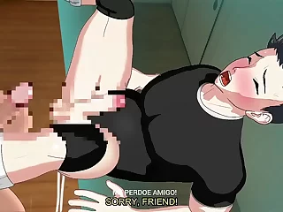 Adegan pemerahan gay dalam animasi hentai yang menampilkan teman lurus: Animasi Gay video