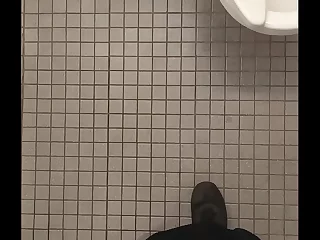 Public masturbation in the library bathroom with a wet handjob: Bathroom Gay Videos